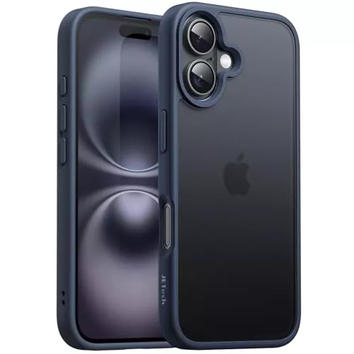 JETech Funda Mate para iPhone 16 6,1 Pulgadas, Antigolpes Protección contra Caídas Grado Militar, Carcasa Trasera Translúcida Esmerilada, Antihuellas (Azul Tempestad)