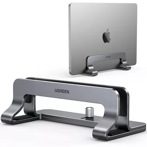 UGREEN Soporte Vertical para Computadora Portátil 15,6", Elevador Laptop Stand de Aluminio Ajustable 12-25mm Compatible con MacBook Pro/Air, Matebook, HP, iPad Gris