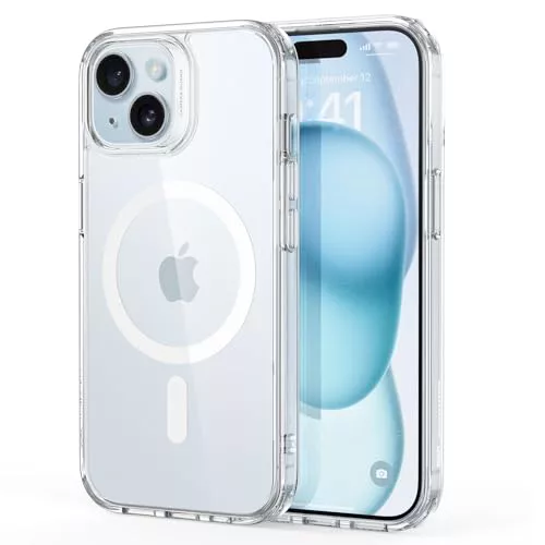 ESR Funda para iPhone 15, Compatible MagSafe, Protección Grado Militar a Prueba Golpes, Funda Magnética para iPhone 15, Funda Híbrida Classic (HaloLock), Transparente