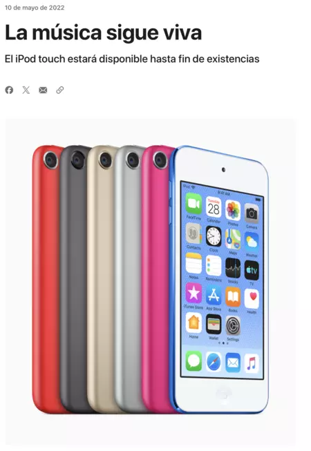 Nota de prensa de Apple comunicando el fin del iPod