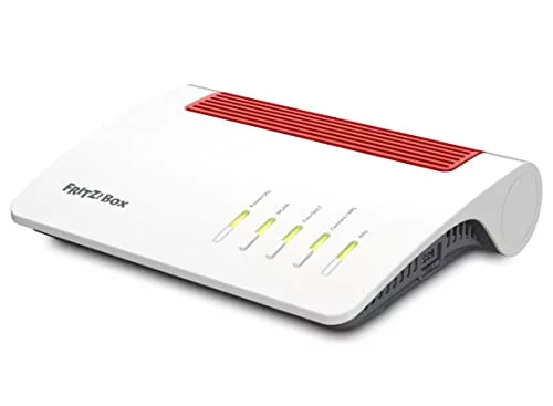 Fritz!Box 7590 AX International - Router, WiFi 6 4x4, Banda Dual (2400 Mbps/5GHz y 1200 Mbps/2,4 GHz), Mesh, 4 x LAN Gigabit, 2 x USB 3.0, Base DECT, Servidor Multimedia, Interfaz en Español