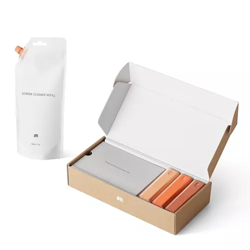 am Spray Limpiador de Pantallas 2 en 1 - Set de Limpieza con 3 Unidades y Recarga de 200 ml - Limpiador Pantalla móvil, TV, Ordenador, Coche, Monitor portátil y PC portátil