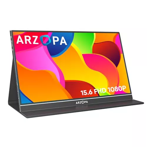 ARZOPA S1 Table Monitor Portátil Full HD de 15,6" y 1920x1080 Píxeles, Pantalla Móvil Externa IPS con HDMI/Tipo-C/USB-C para Portátil/PC/Mac/PS4/Xbox