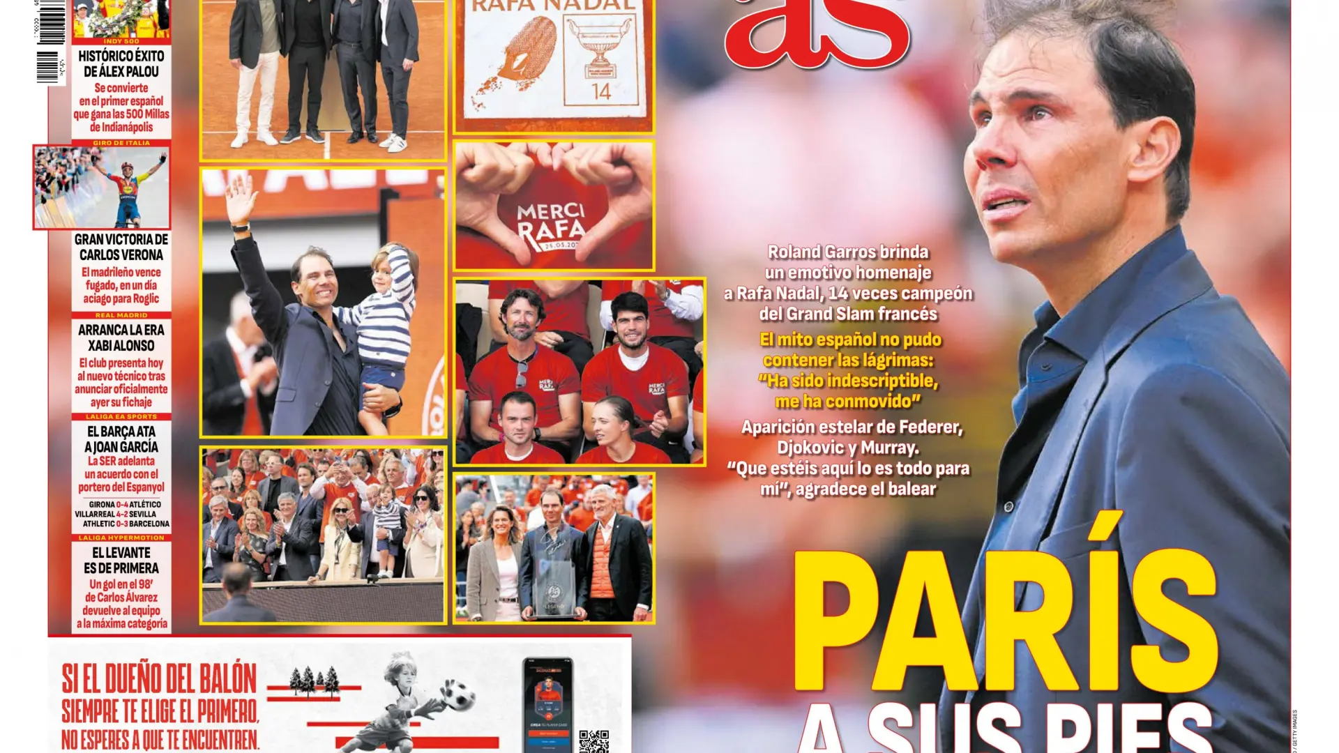 "Para siempre, "A sus pies"… Las portadas del homenaje a Rafa Nadal en Roland Garros