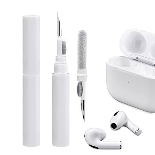 ICARER Clean Kit para AirPods 4 AirPods Pro 2 AirPods 3 AirPods Pro, 3 en 1 Kit de Limpieza Auriculares multifunción Herramienta Cepillo Suave Flocado Esponja para AirPods iPhone Cámara Teclado-Blanco