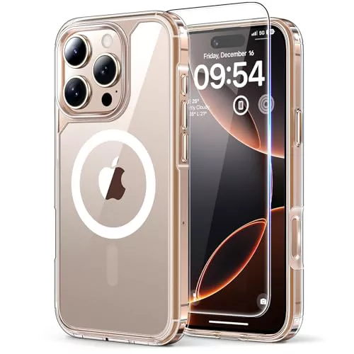 TAURI 3 en 1 para Funda iPhone 16 Pro MAX, Compatible with MagSafe [No Amarillea] con 2 Protectores de Pantalla, Protección de Grado Militar, Funda Magnética para iPhone 16 Pro MAX 6.9", Transparente