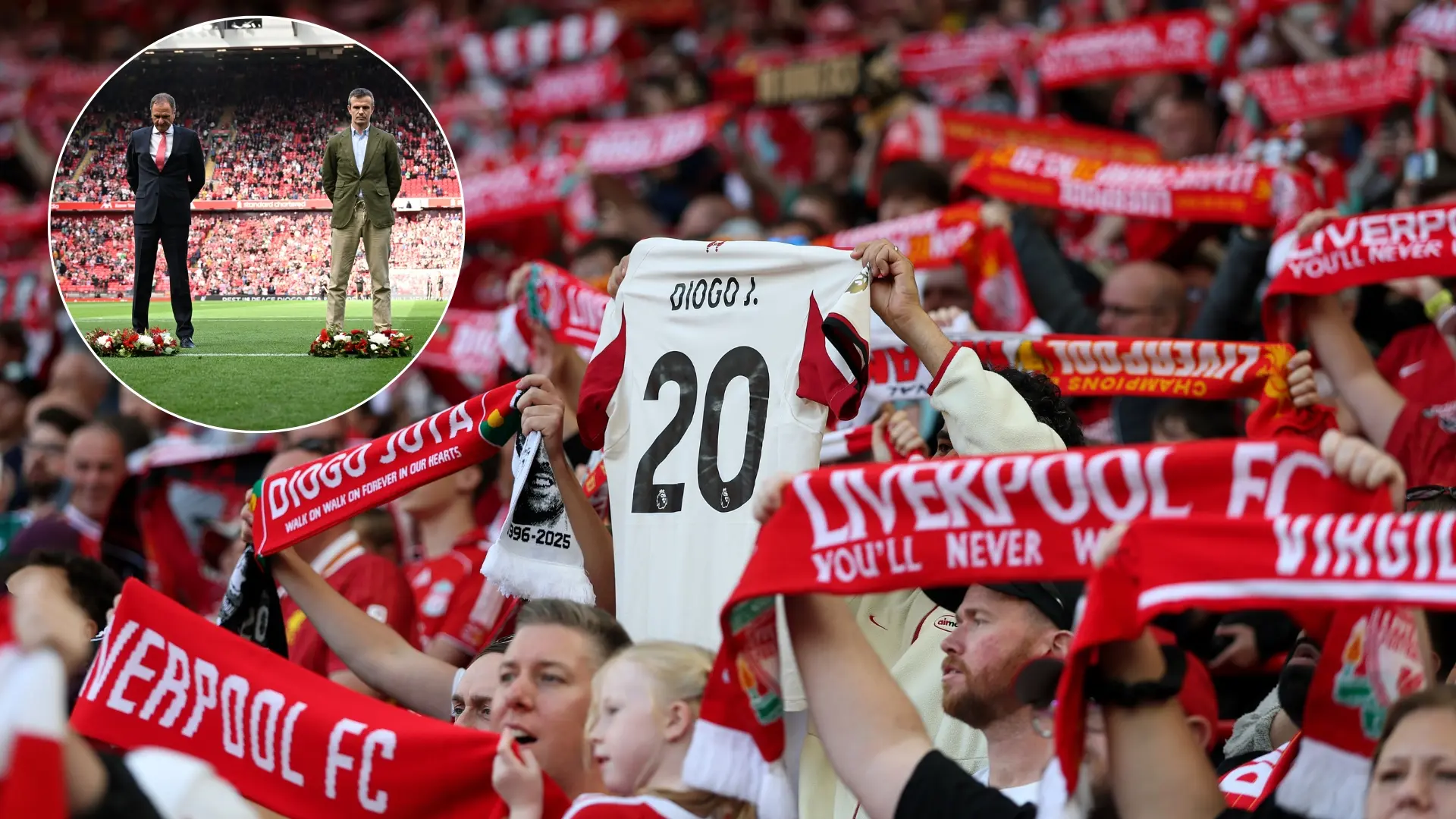 El emotivo homenaje de Anfield a Diogo Jota en la vuelta del Liverpool a casa: un ensordecedor 'You'll never walk alone', el gesto del Athletic…