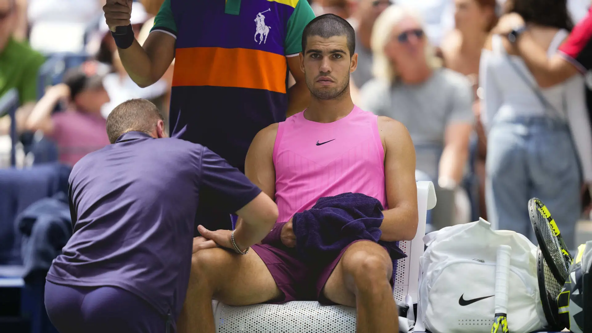Los problemas en la rodilla de Carlos Alcaraz en el US Open: «Noté algo que me estaba molestando, estaba preocupado»