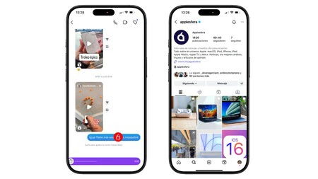 Indicador naranja tras enviar un audio, o verde tras subir una storie