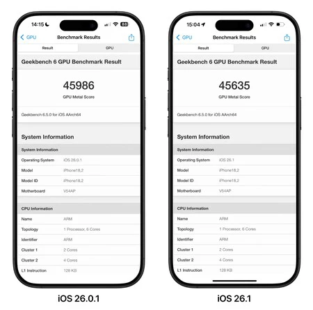 Rendimiento GPU iOS 26.1