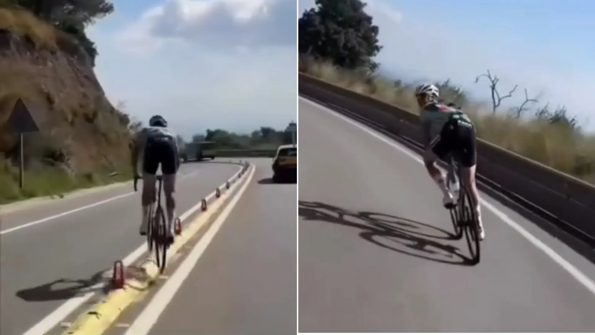La temeridad del ciclista Kiko Galván en una carretera de Barcelona: saltos de un carril a otro en sentido contrario