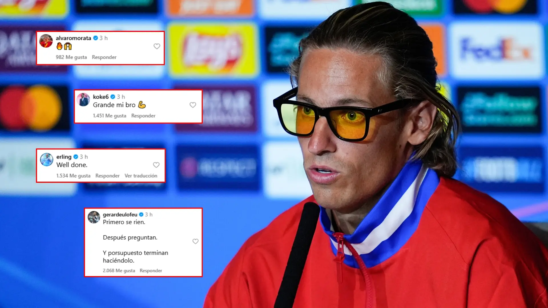 Álvaro Morata, Koke, Haaland… El apoyo de los futbolistas a Marcos Llorente por las gafas amarillas: «Primero se ríen…»