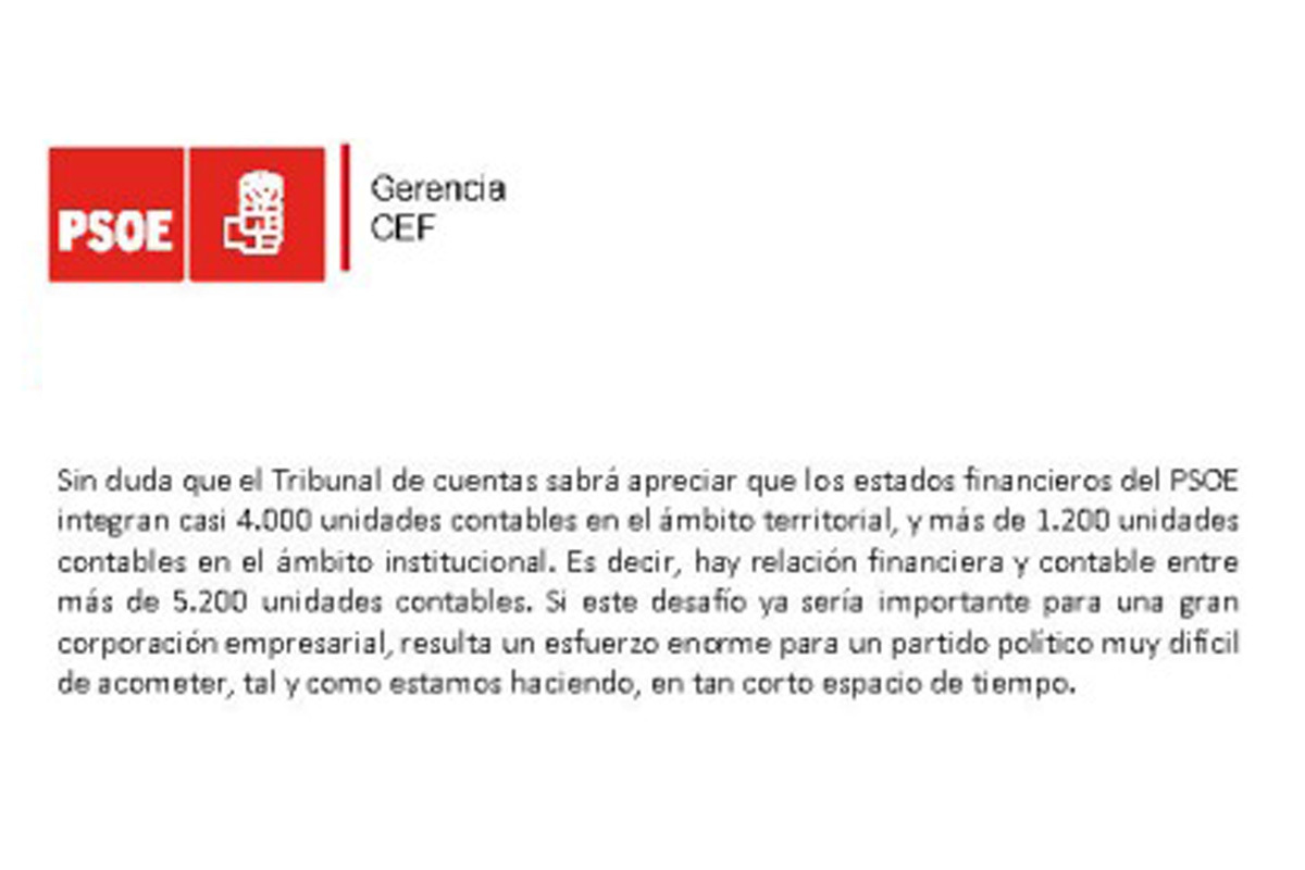 Extracto de las alegaciones de la gerente del PSOE al Tribunal de Cuentas