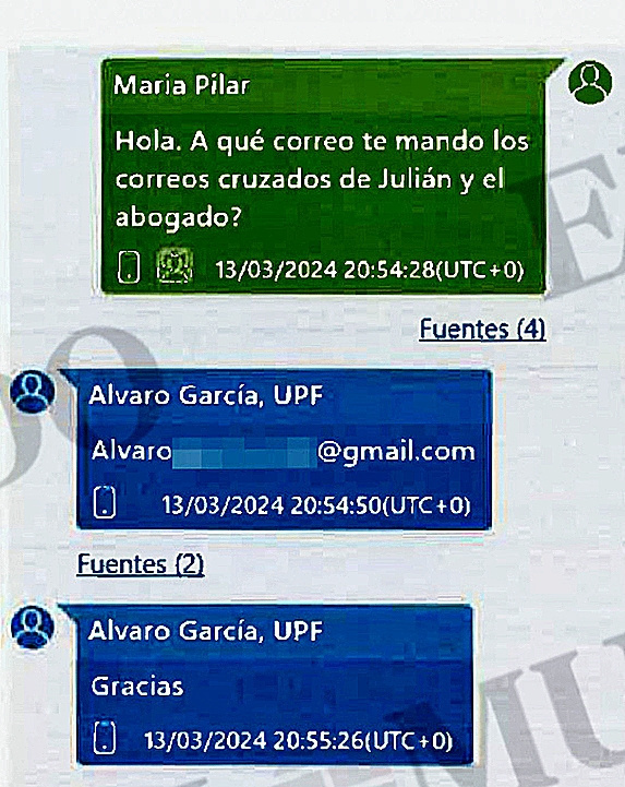 Mensajes cruzados la noche del 13 de marzo de 2024 entre el fiscal general y la fiscal jefe de Madrid.