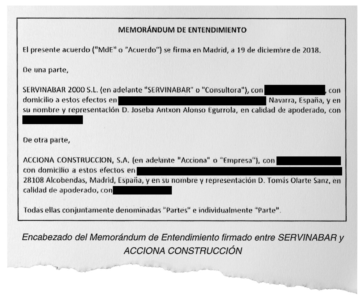 Memorándum de entendimiento que se apresuraron a firmar Acciona y Servinabar en diciembre de 2018 tras anunciarse la licitación de la obra de La Rioja