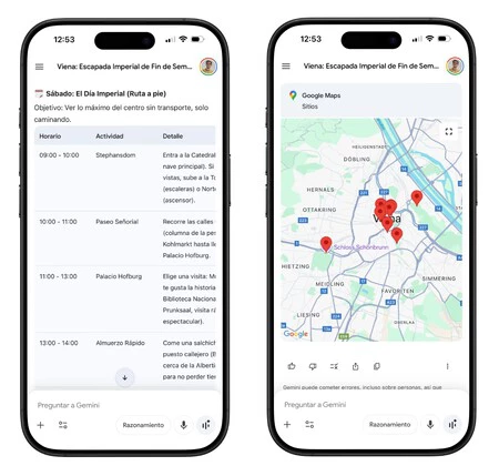 Gemini creando una tabla y Mapa