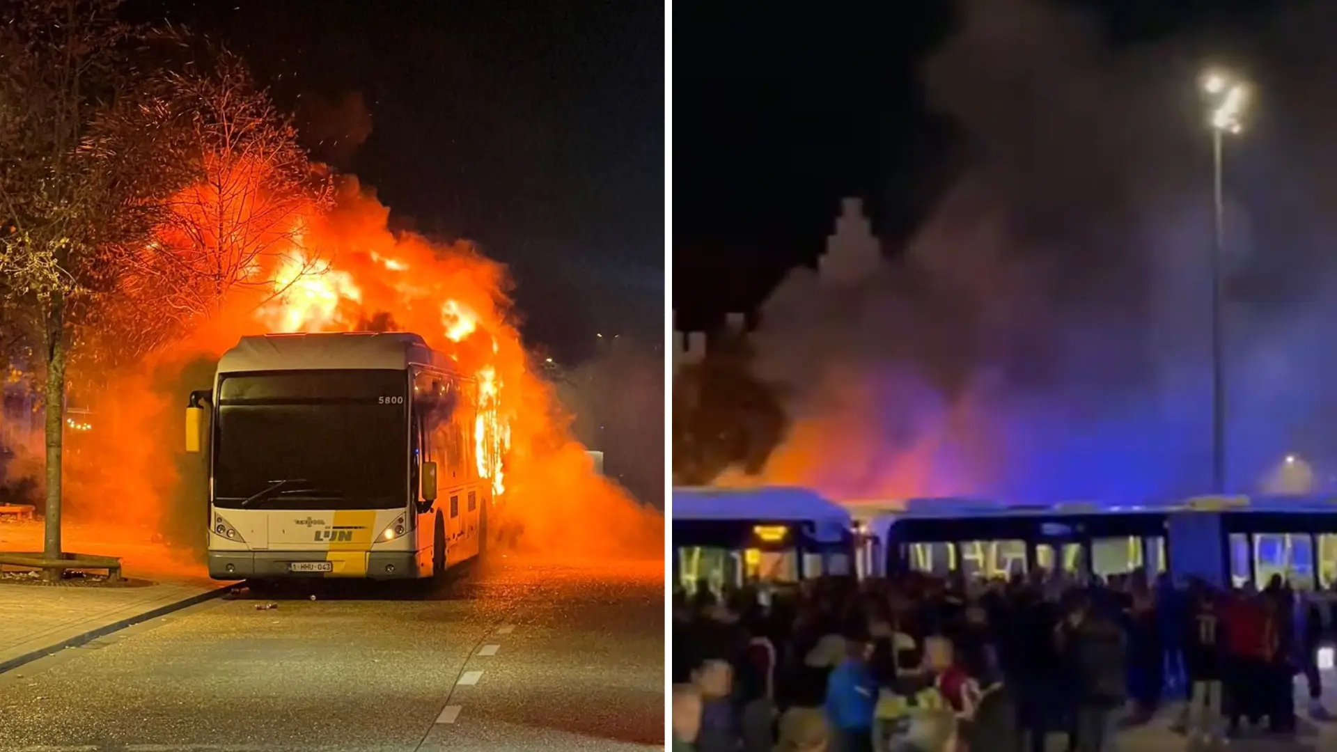 Aficionados radicales del FC Barcelona queman un autobús desde dentro con una bengala en Brujas