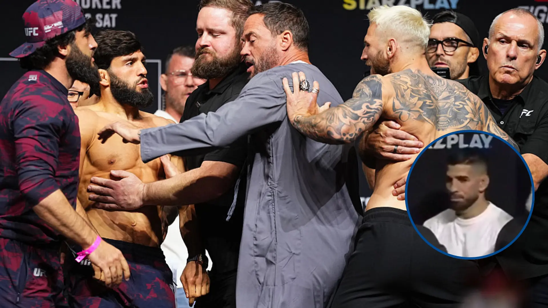 La reacción de Ilia Topuria al cabezazo de Tsarukyan a Hooker en el pesaje de UFC Qatar