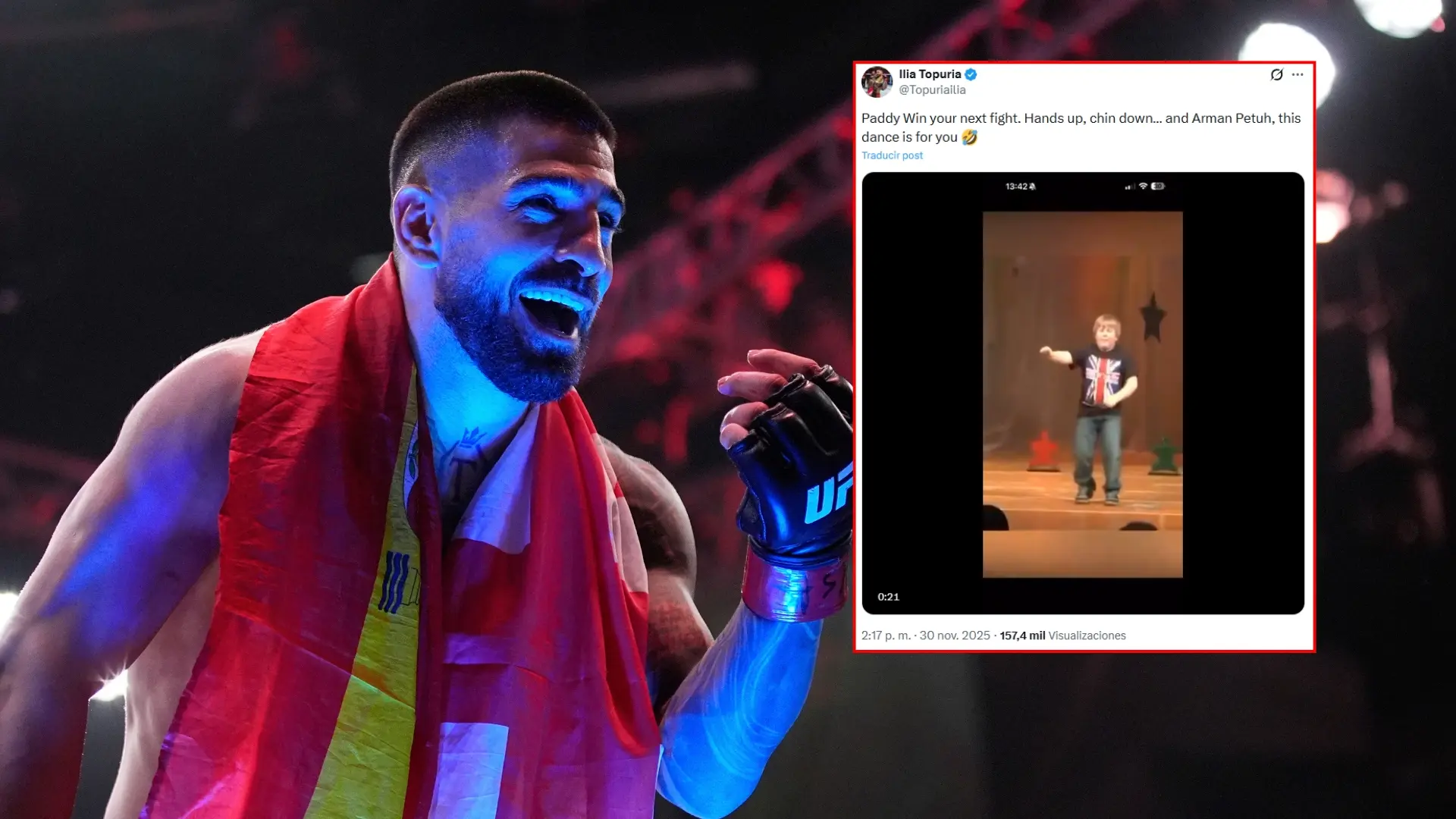 Primer mensaje de Ilia Topuria tras su inesperado anuncio: tremendo vacile a Paddy Pimblett… con 'recadito' a Tsarukyan