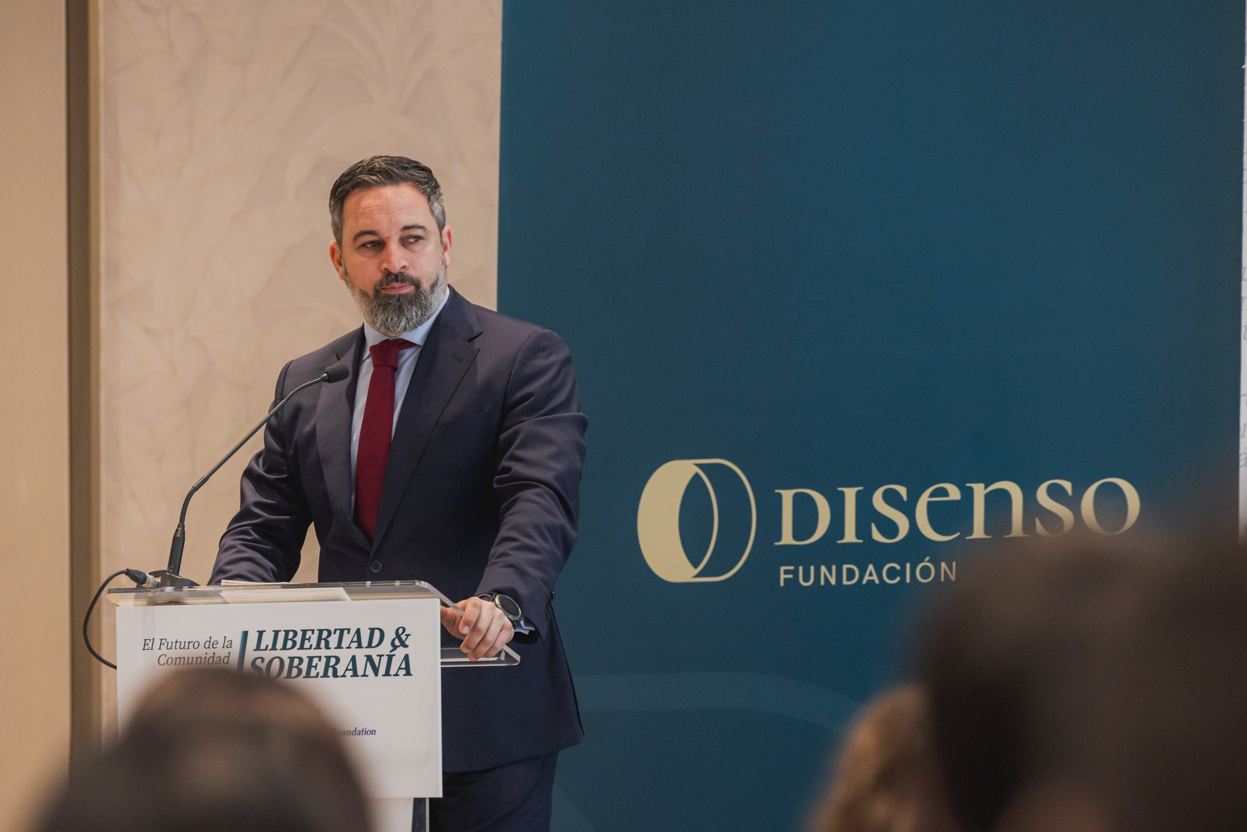 El presidente de Vox, Santiago Abascal, en un acto de Disenso, la fundación que preside