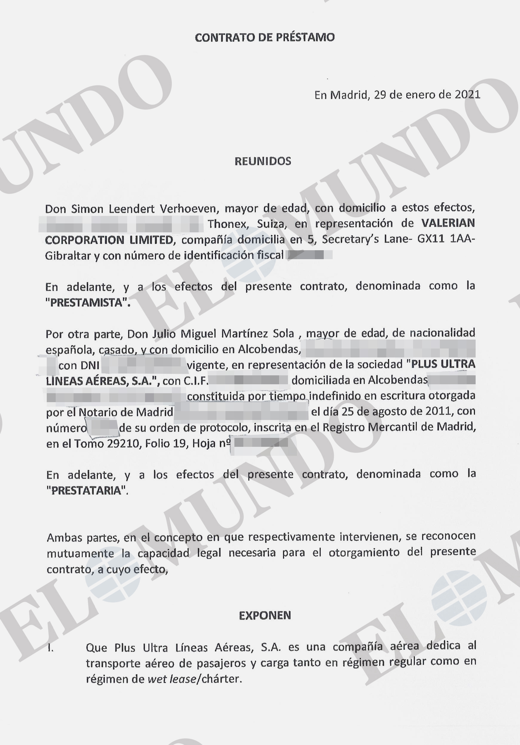 Primera página de uno de los contratos entre Plus Ultra y Leendert Verhoeven. E. M.