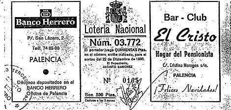 Uno de los billetes del Gordo falsificados en Palencia en 1986.