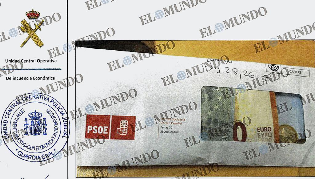 Sobre con dinero del PSOE que figura en uno de los informes de la UCO.