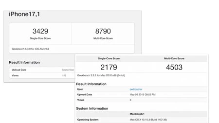 La puntuación del A18 Pro es el doble de potente respecto al MacBook del año 2015