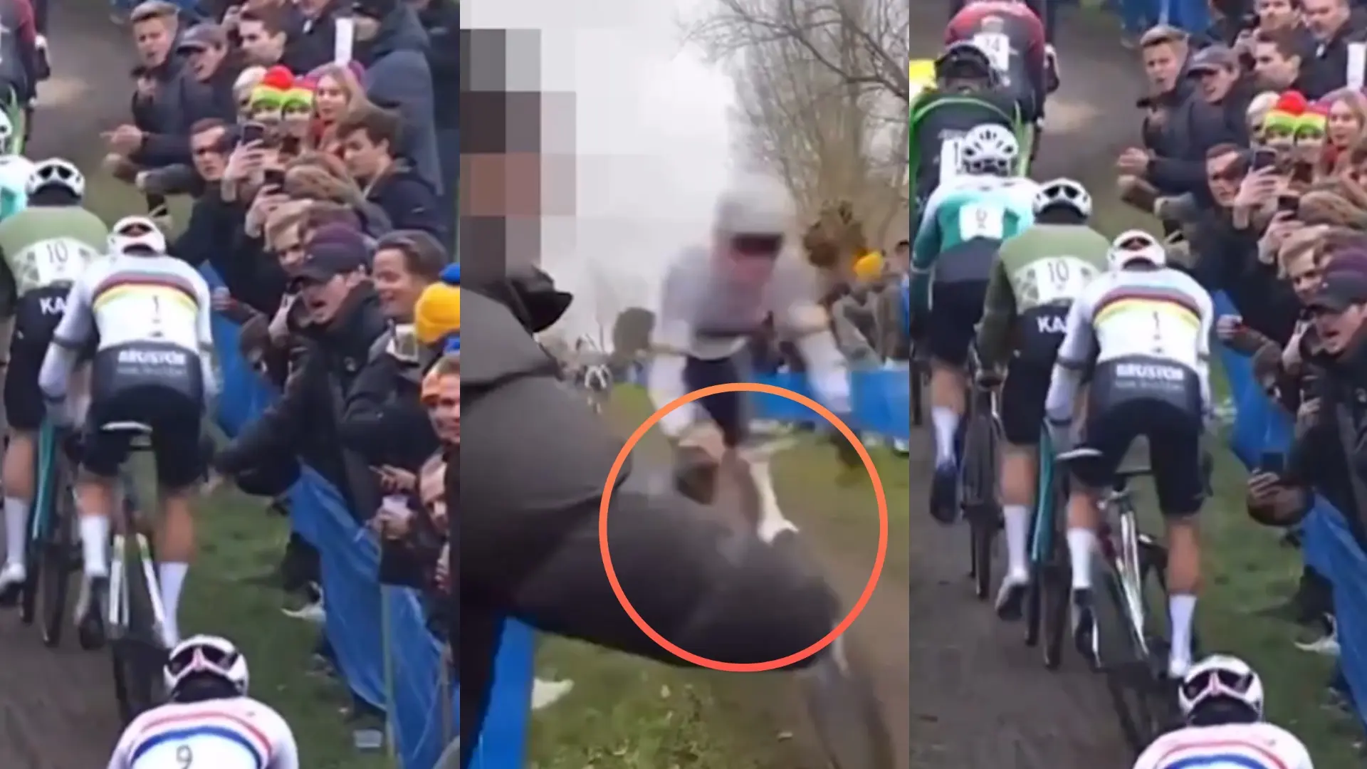 Un aficionado ataca a Van der Poel: intenta tirarle de la bici en plena carrera golpeando su manillar