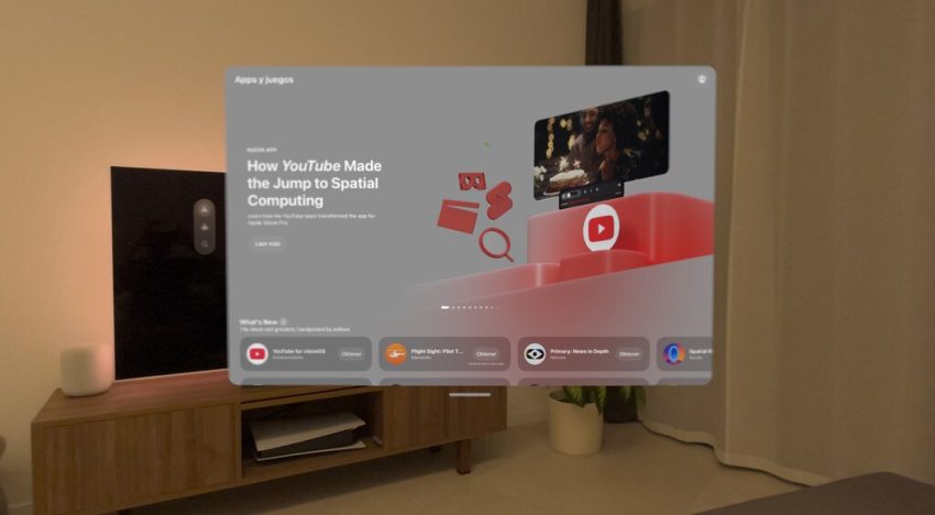 YouTube apuesta por Apple Vision Pro lanzando su app nativa, con soporte para formatos inmersivos y reproducción en 8K
