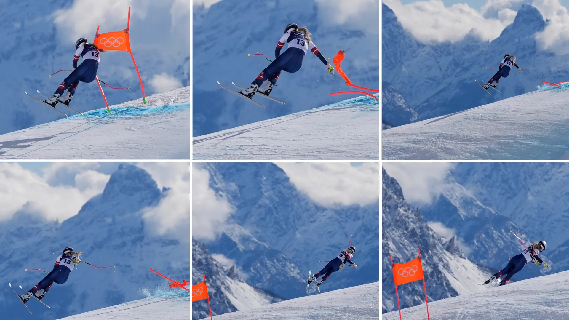 Las duras imágenes del accidente de Lindsey Vonn: enganchón con la puerta y una violenta caída que podría acabar con su carrera