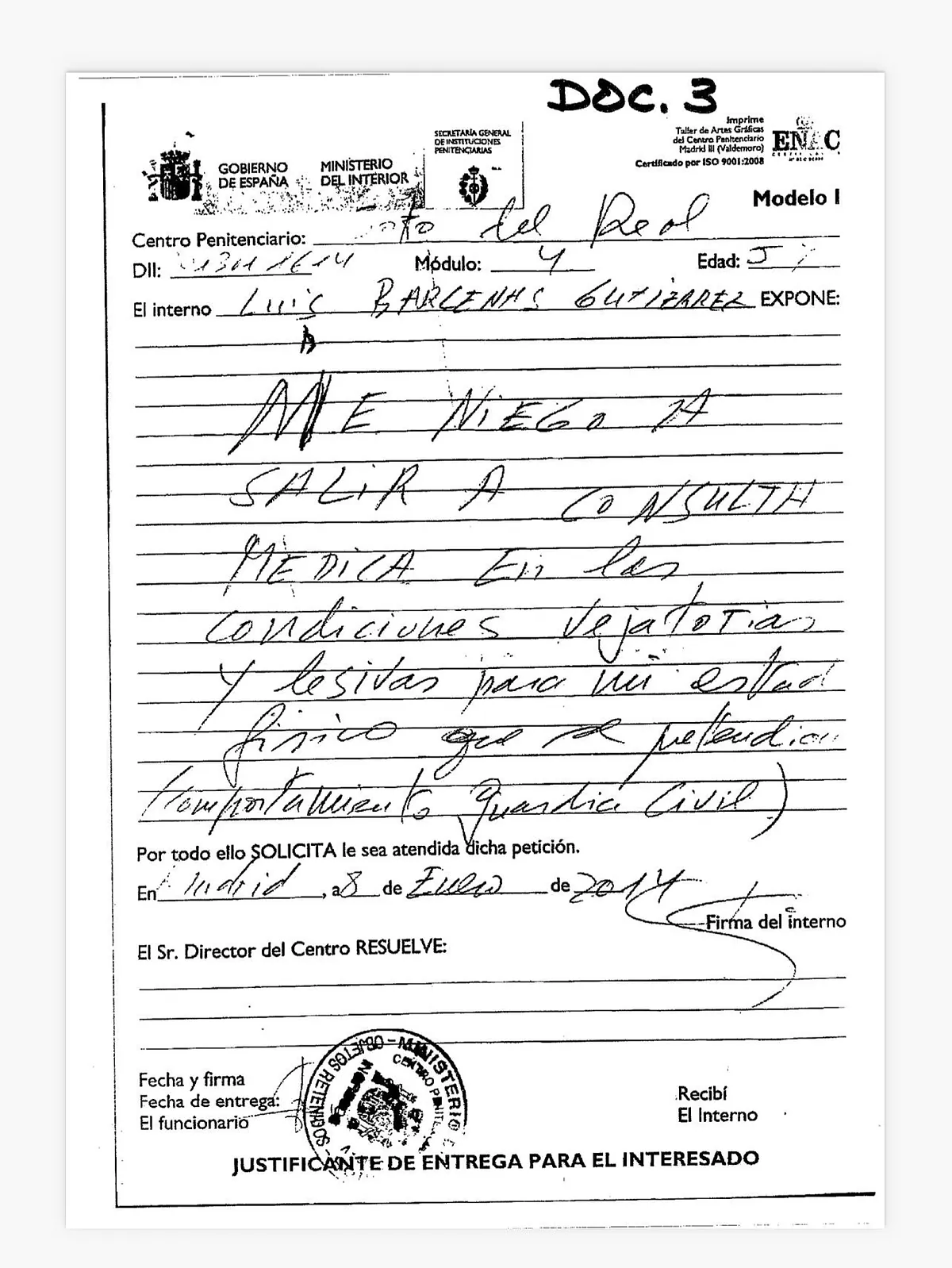 Bárcenas entrega al tribunal de 'Kitchen' las pruebas del «trato vejatorio» que sufrió en prisión durante el espionaje