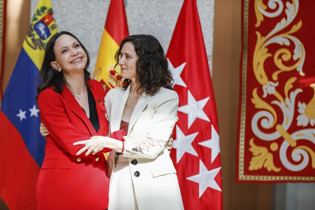 María Corina Machado, ayer, en la Puerta del Sol de Madrid.
