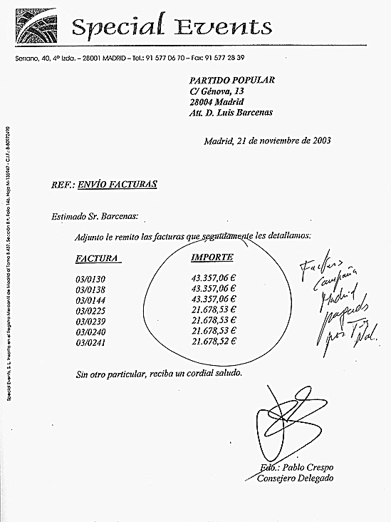 Facturas del PP de Madrid que pagó Génova.