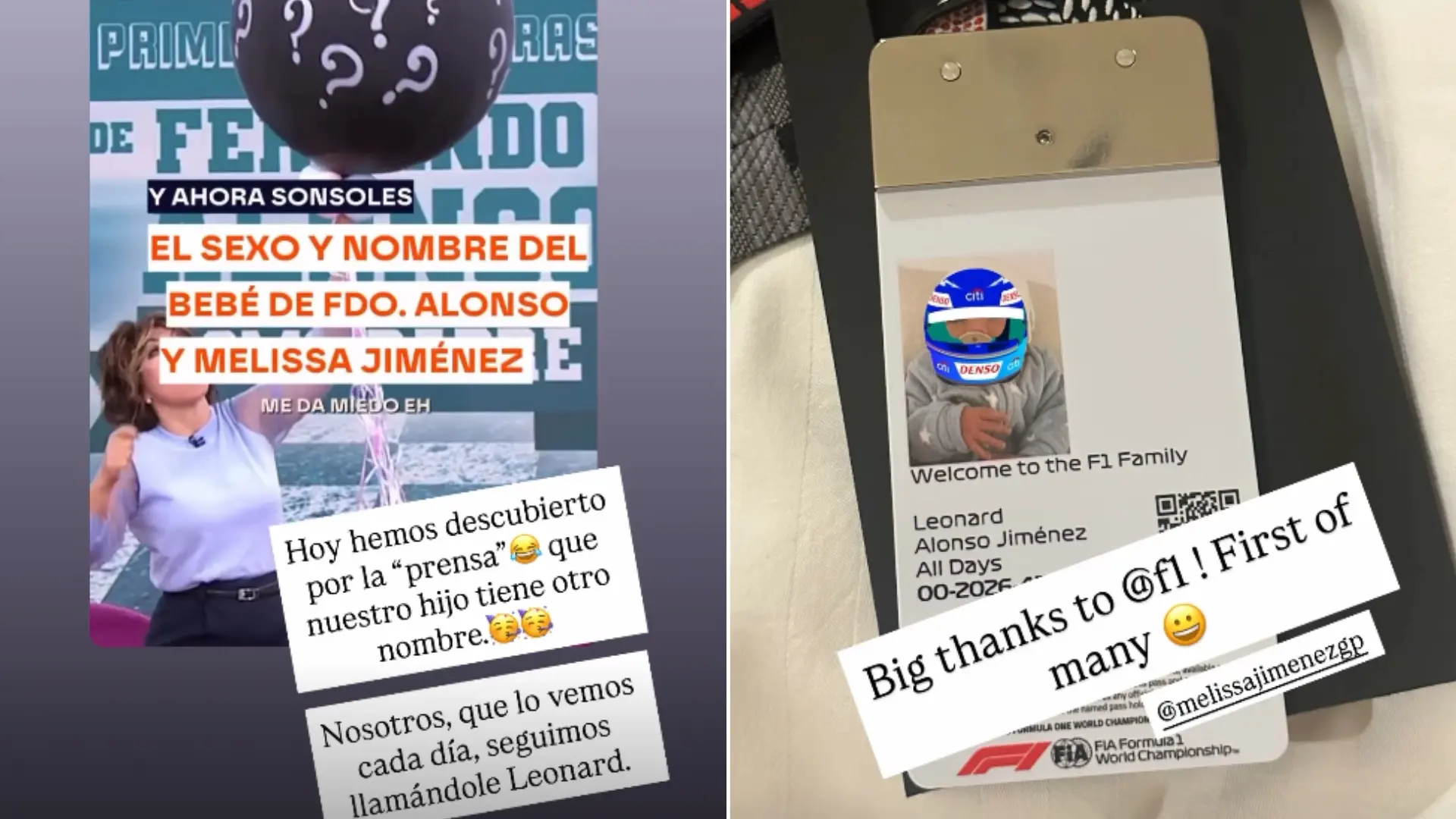 Fernando Alonso revela la primera imagen de su hijo y atiza a la prensa por el nombre: «Nosotros seguimos llamándole Leonard»