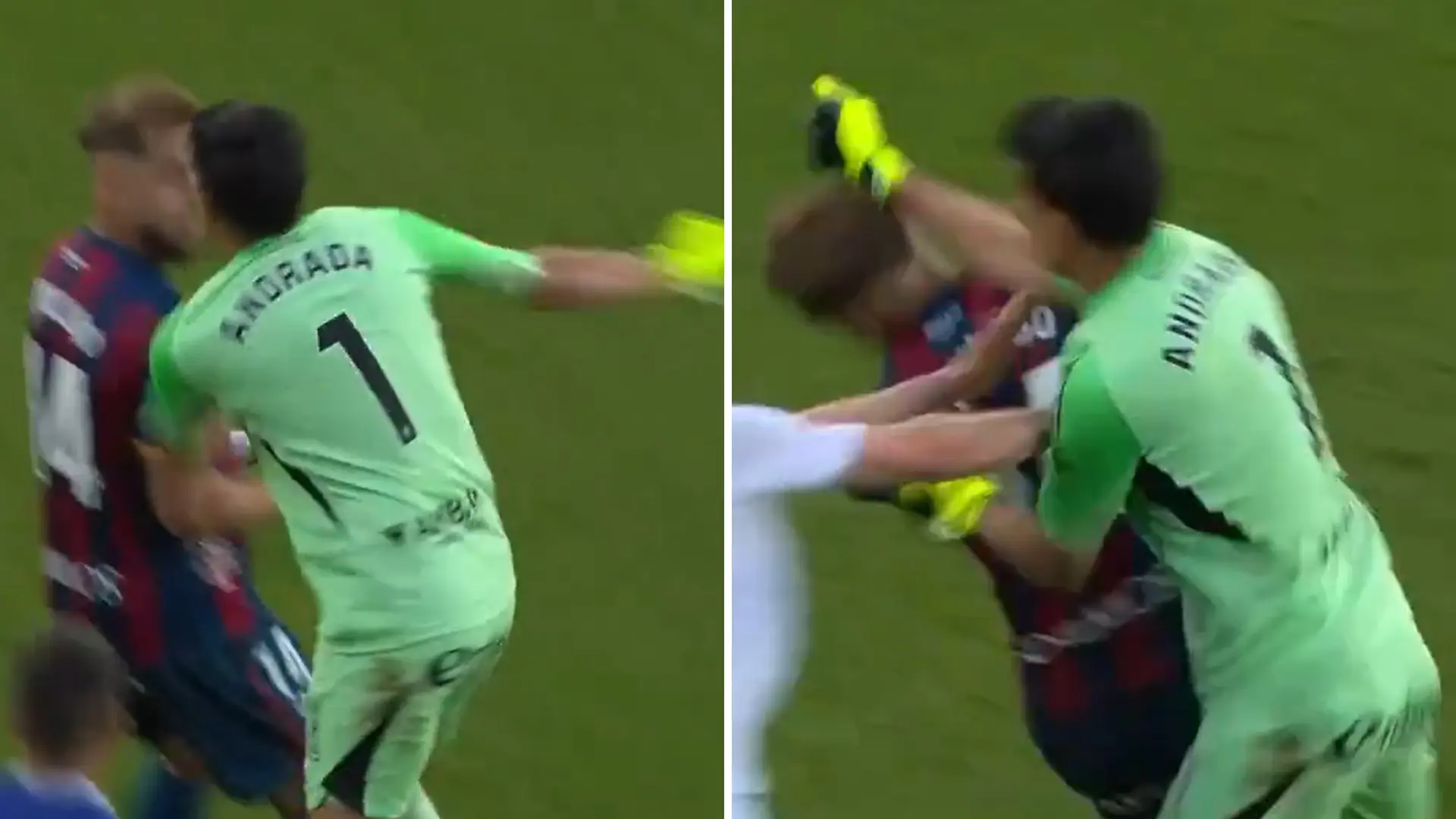 Salvaje agresión de Andrada, portero del Zaragoza, a un jugador del Huesca