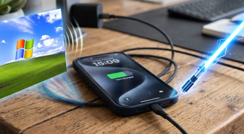 He cambiado el sonido de mi iPhone cuando se carga. Tenía dudas entre el arranque de Windows XP o un sable láser