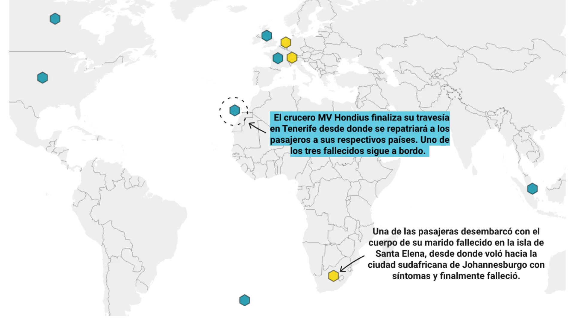 Mapa del hantavirus | En qué zonas se encuentran los infectados, sospechosos y aislados del brote en el crucero MV Hondius