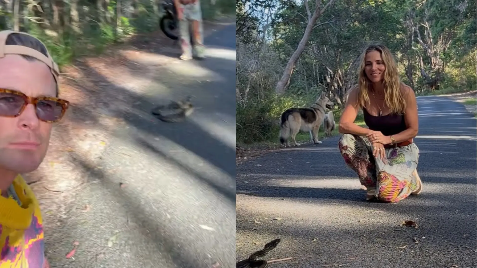 Chris Hemsworth y Elsa Pataky se encuentran con una gran serpiente mientras montaban en bici… y hacen lo único que debería hacerse