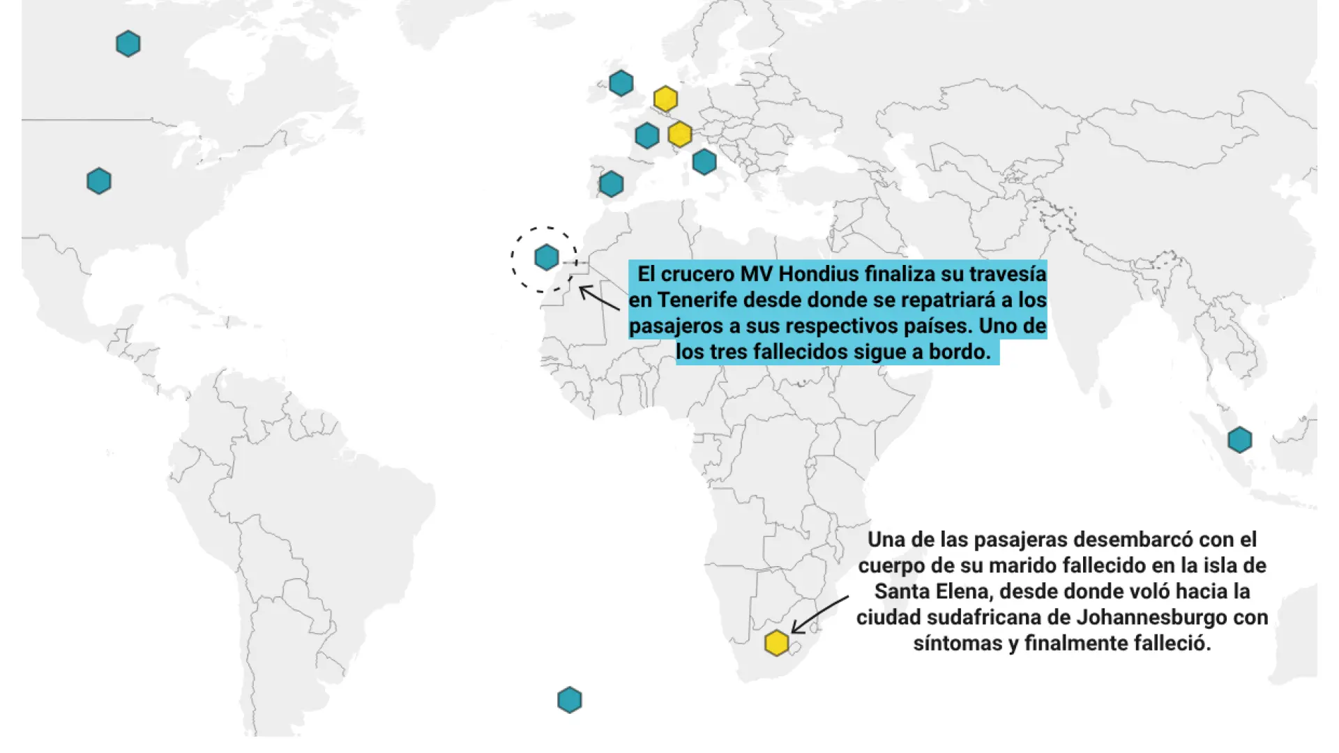 Mapa del hantavirus | En qué zonas se encuentran los infectados, sospechosos y aislados del brote en el crucero MV Hondius
