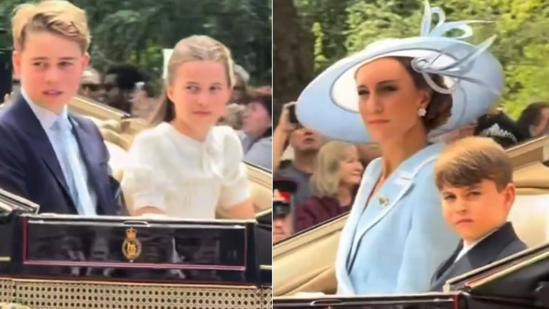 Las miradas de Kate Middleton y sus hijos ante los abucheos de antimonárquicos en el desfile del sábado en Londres