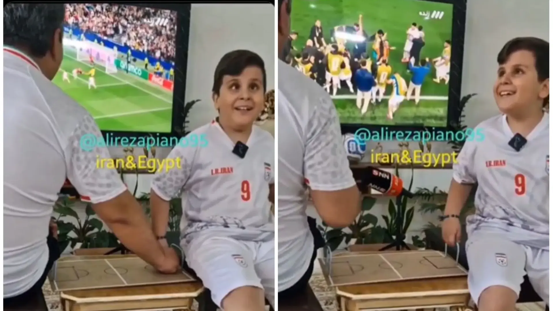 Un niño iraní con ceguera disfruta de su selección en el Mundial gracias al invento de su padre con una maqueta de cartón