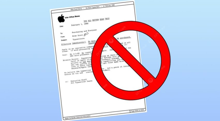 Los empleados de Apple pasaban de usar sus ordenadores y preferían máquinas de escribir. Hasta que este documento interno lo prohibió