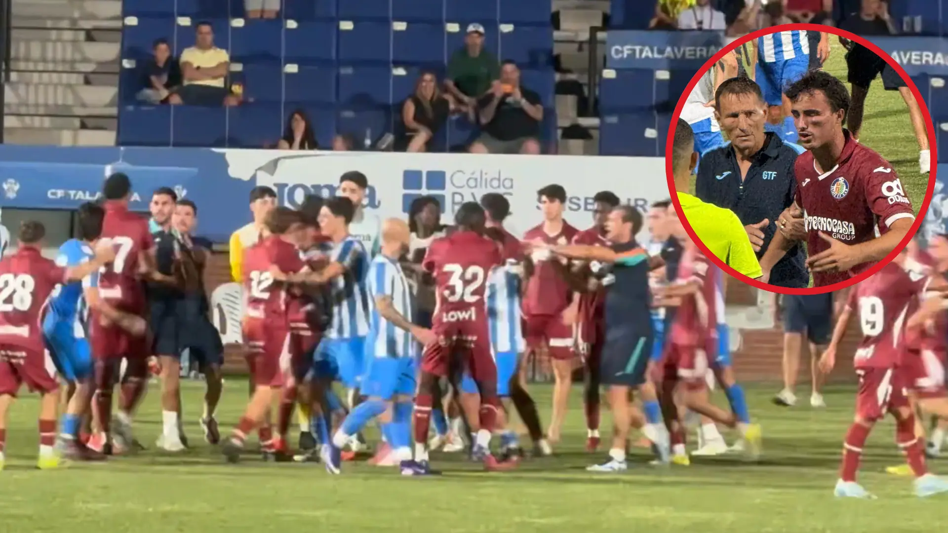 Bochorno en el amistoso entre el Talavera y el Getafe B: un jugador acaba con la cara morada tras una brutal pelea a puñetazos