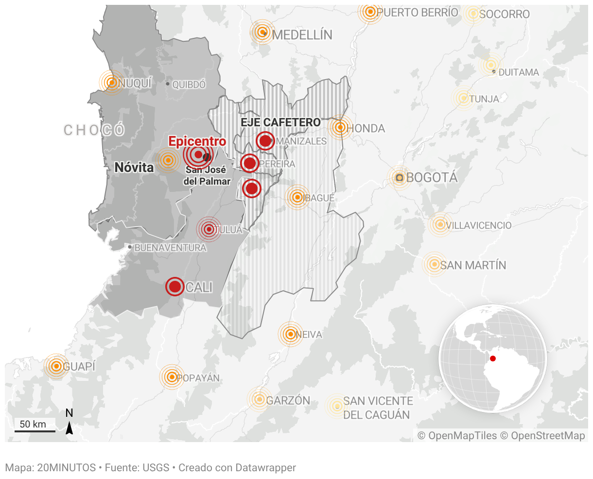 Terremoto de magnitud 7,4 en Colombia (Mapas de ubicación)