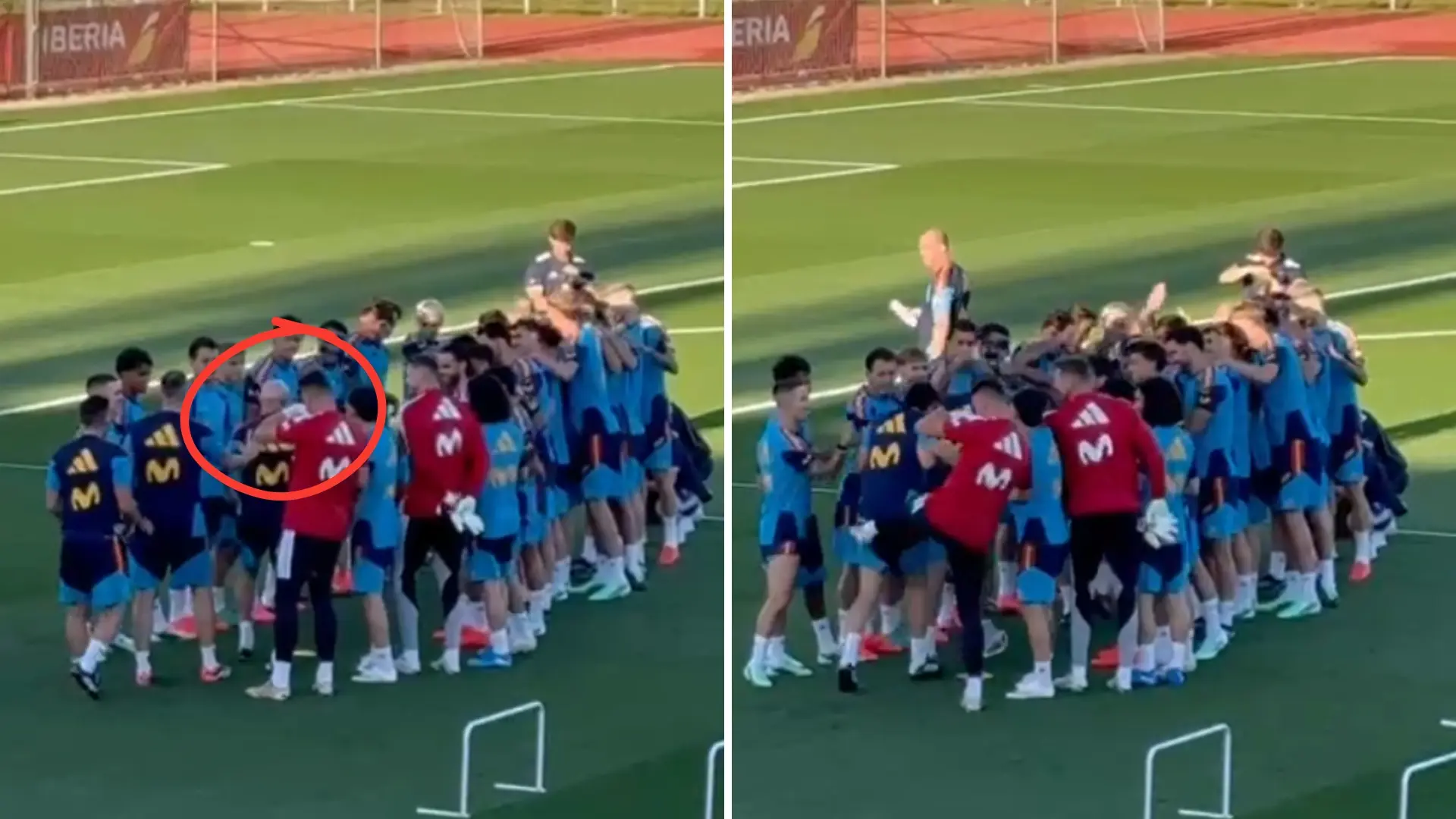 La selección española celebra la renovación de Luis de la Fuente con un pasillo de collejas