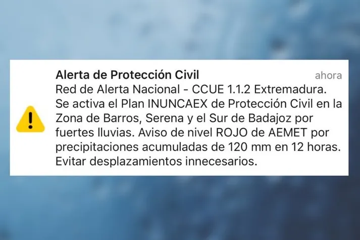Alerta roja y envío de 'Es-Alert' en la provincia de Badajoz por intensas lluvias y granizos