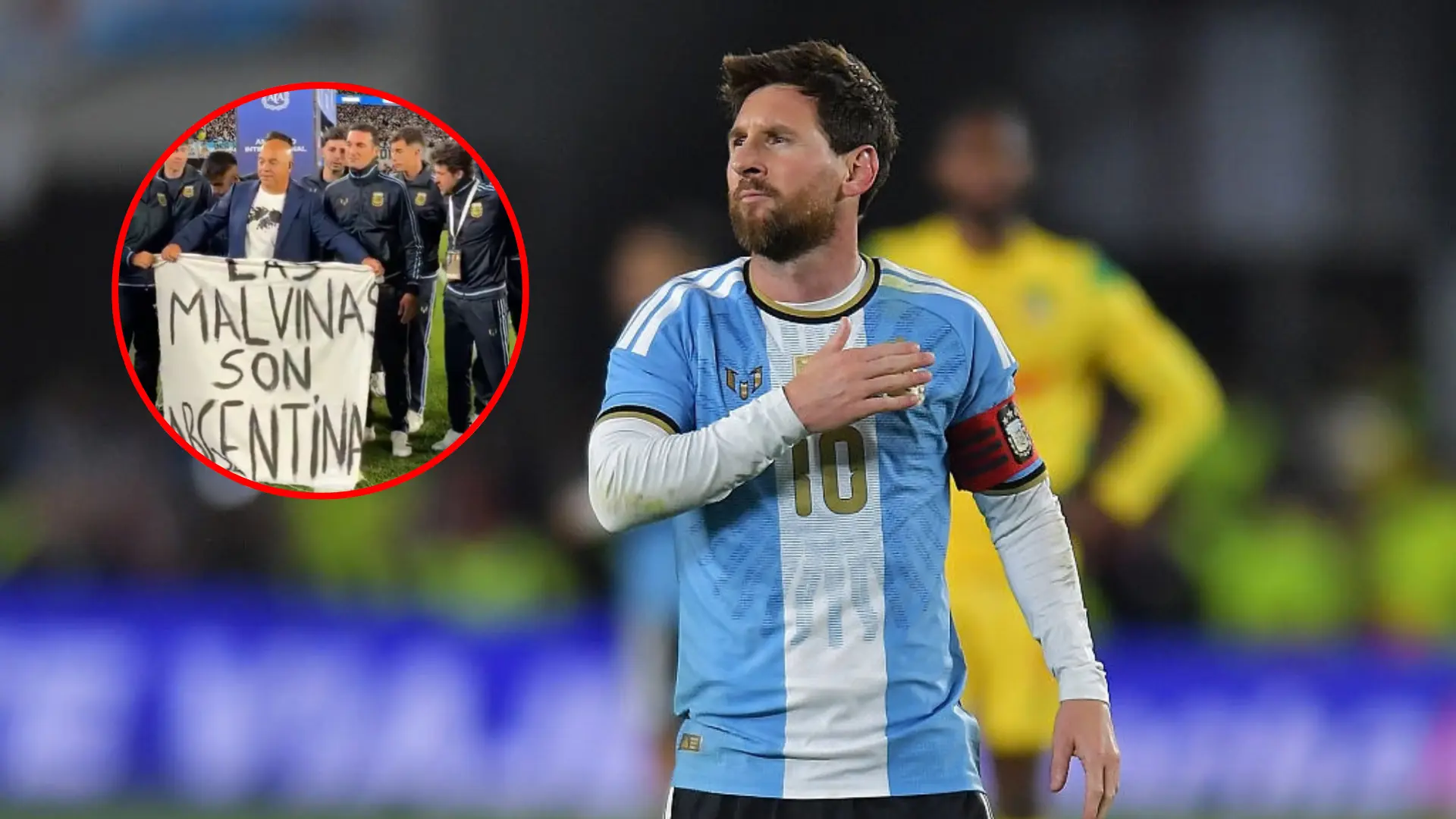 La polémica pancarta de «Las Malvinas son argentinas» vuelve a escena: acompañó al himno en el homenaje a Messi