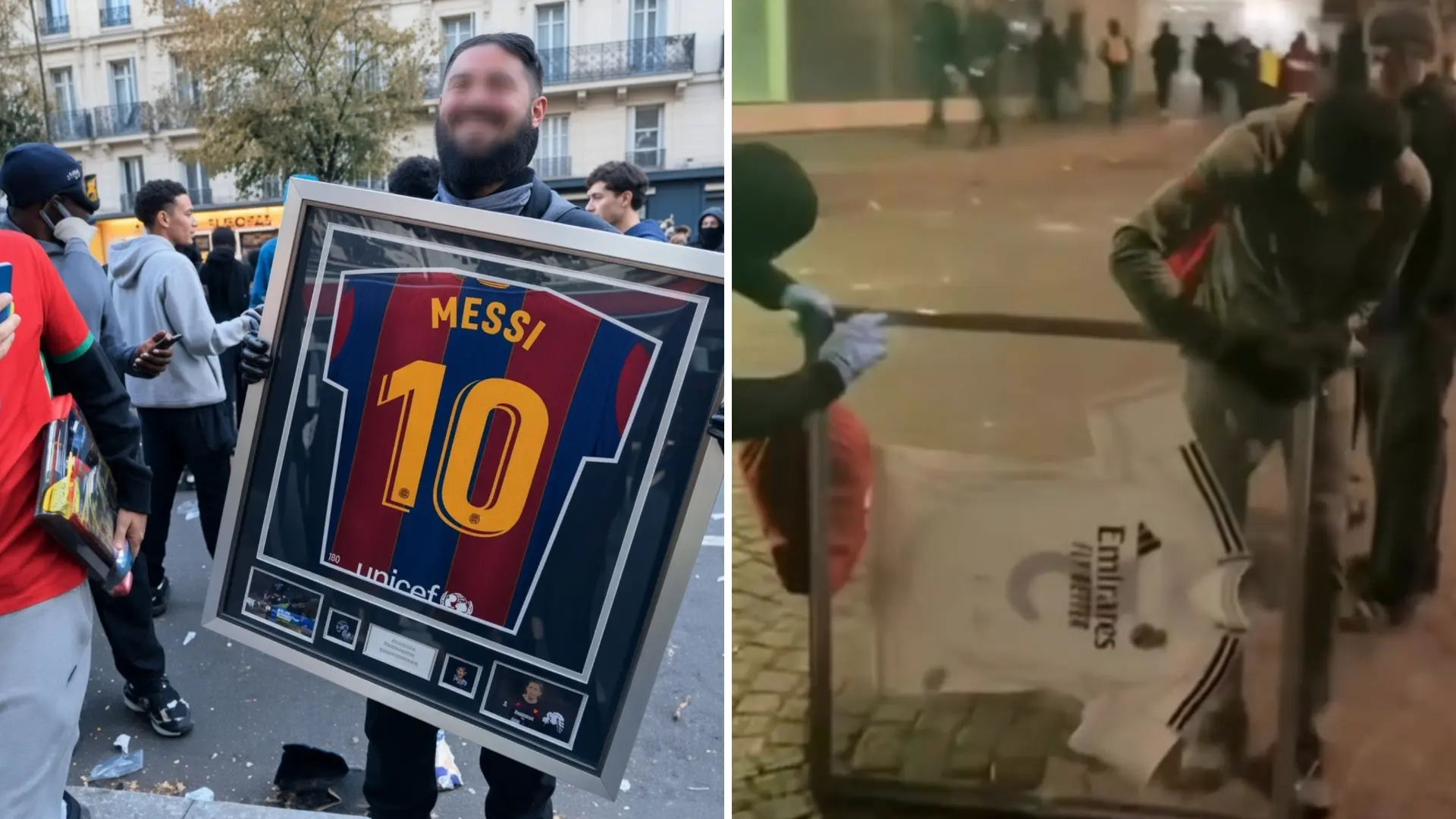Messi y Zidane, 'protagonistas' en los saqueos durante los disturbios en París: roban sus camisetas históricas de Barça y Real Madrid