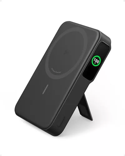 Anker MagGo Power bank 10000mAh Qi2 15W magnética con soporte | Pantalla inteligente, compatible con MagSafe, para iPhone 17/16/15/14/13/12. Incluye cable USB C